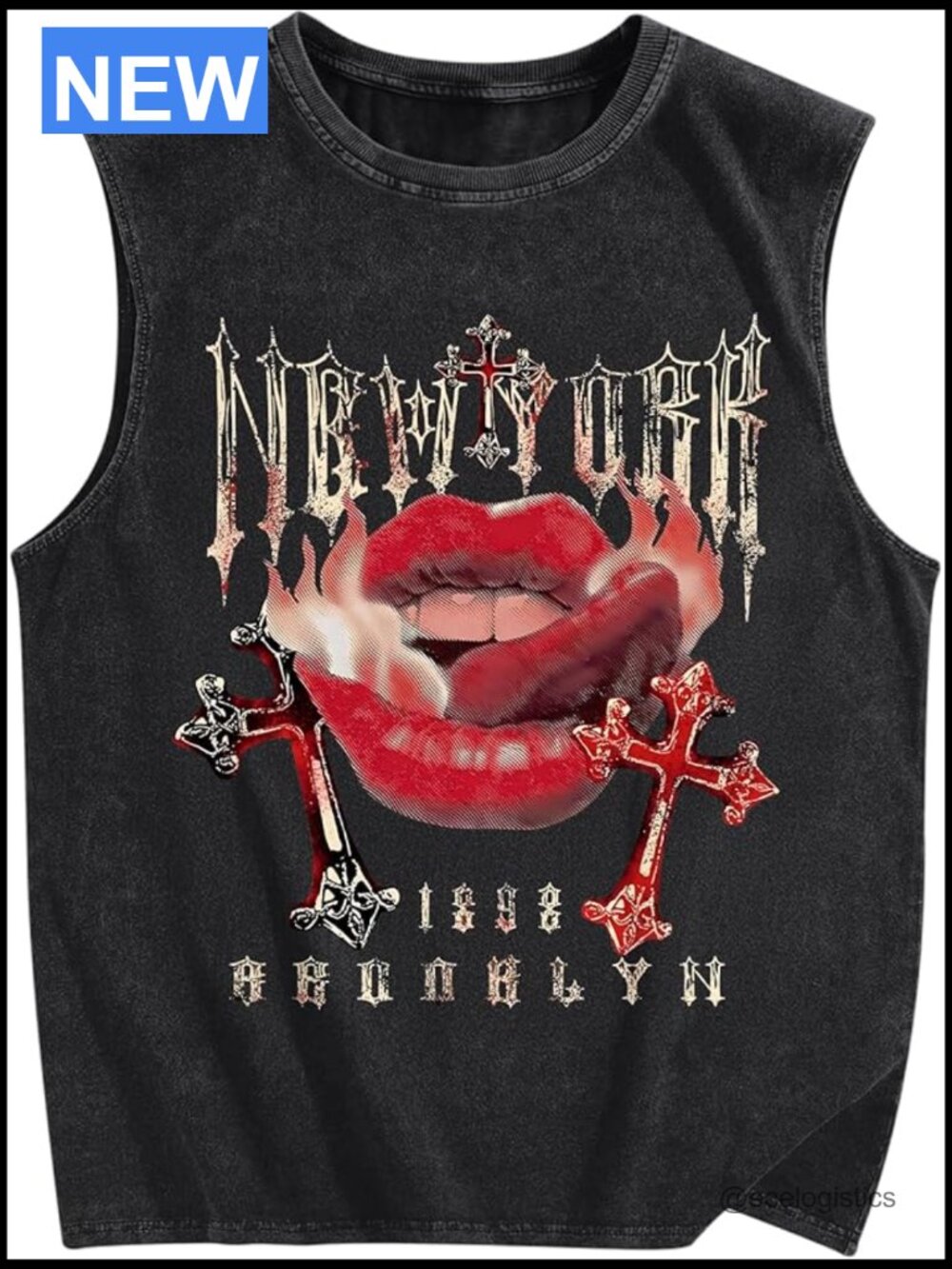 Gothic Tank Top Muscle Shirt Sleeveless Vintage Acid Wash Men's Beach Tee